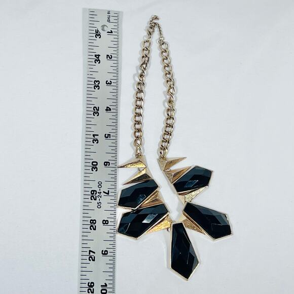 Vintage Black Gold Inverted Spike Geometric Bib Necklace Statement 8" - Picture 6 of 6